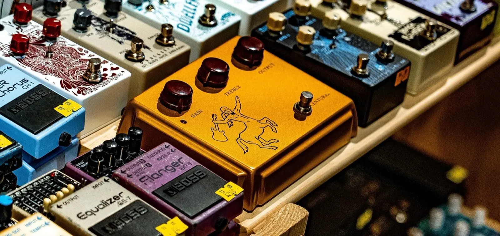 The pedalboard of FRAME MACHINE: Line 6 DL4 MKII, Boss SY-200 and effects