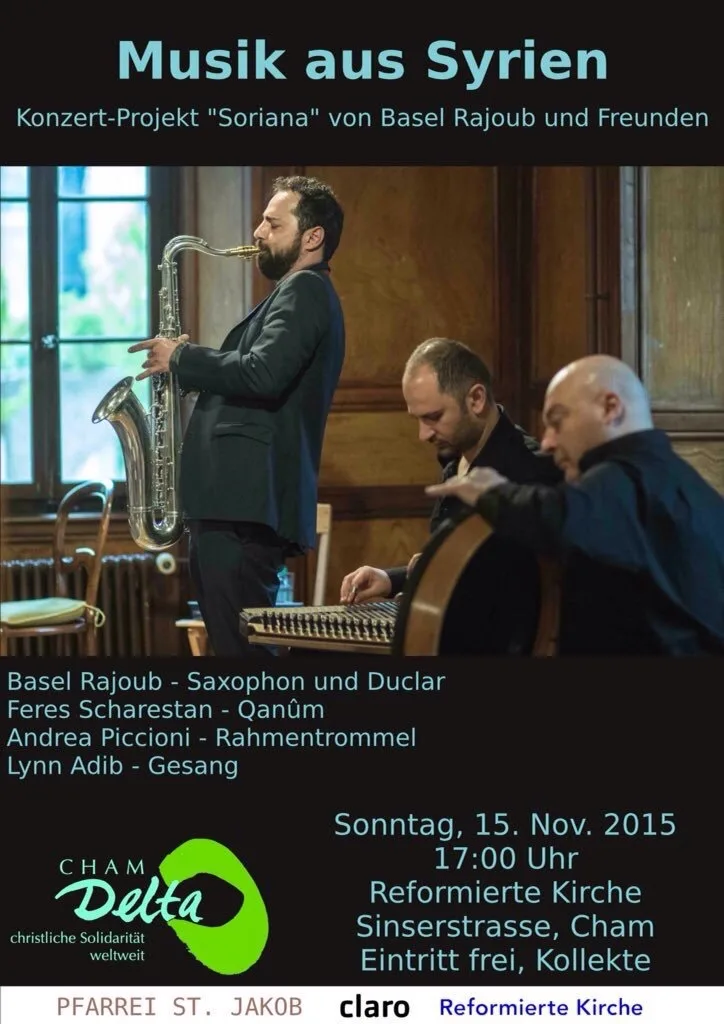 Musik aus Syrien — il progetto Soriana di Basel Rajoub, con Feras Charestan, Lynn Adib e Andrea Piccioni, Reformierte Kirche di Cham, 15 novembre 2015