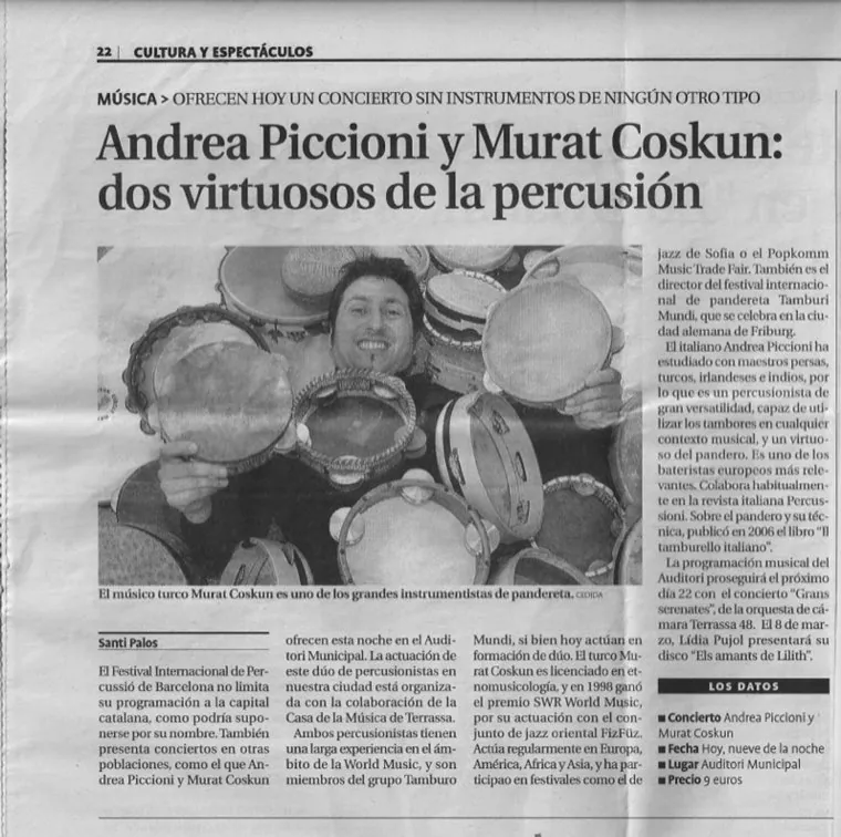 “Dos virtuosos de la percusión” — with Murat Coşkun, Spanish press